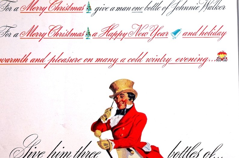 Johnnie Walker Scotch Whisky Christmas Ad 1937 RED BLACK LABEL Liquor Print Ad Professionally Matted Advertising Wall Art Ready to Frame image 4