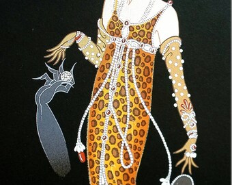 Erte Matted Print 1987 JULIET in LEOPARD CAT Animal Print