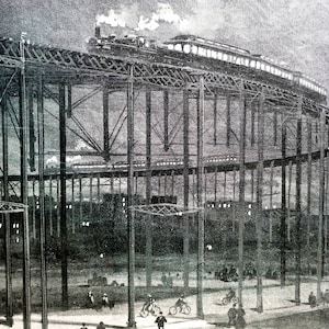 Elevated Railroad HARLEM NYC 1899 110th Street TRAIN Track Night View Graham Professionally Matted Photoengraving Art Print Ready to Frame