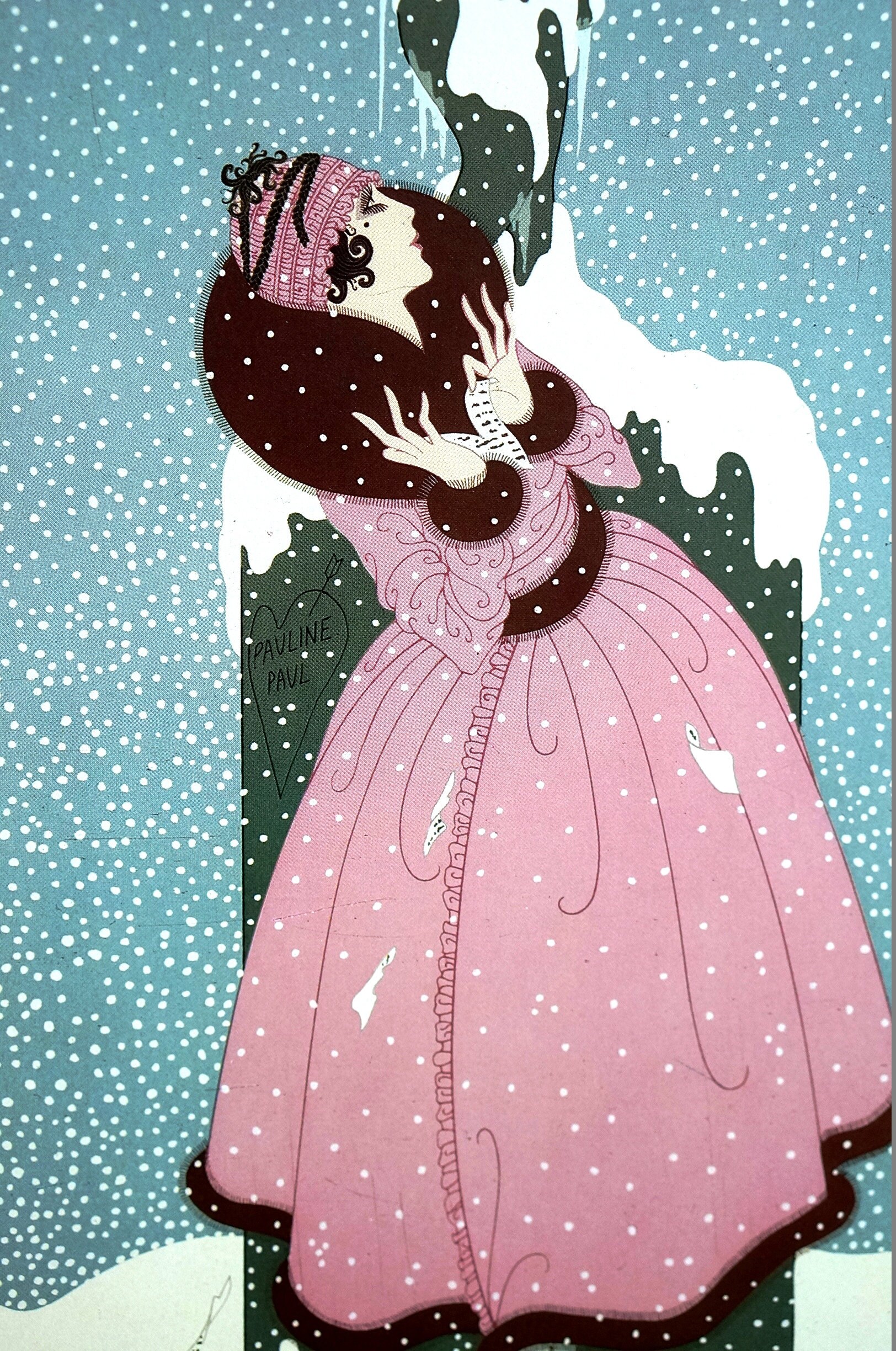 Erte 1982 - END of ROMANCE - Girl Love Note - WINTER Snow Storm