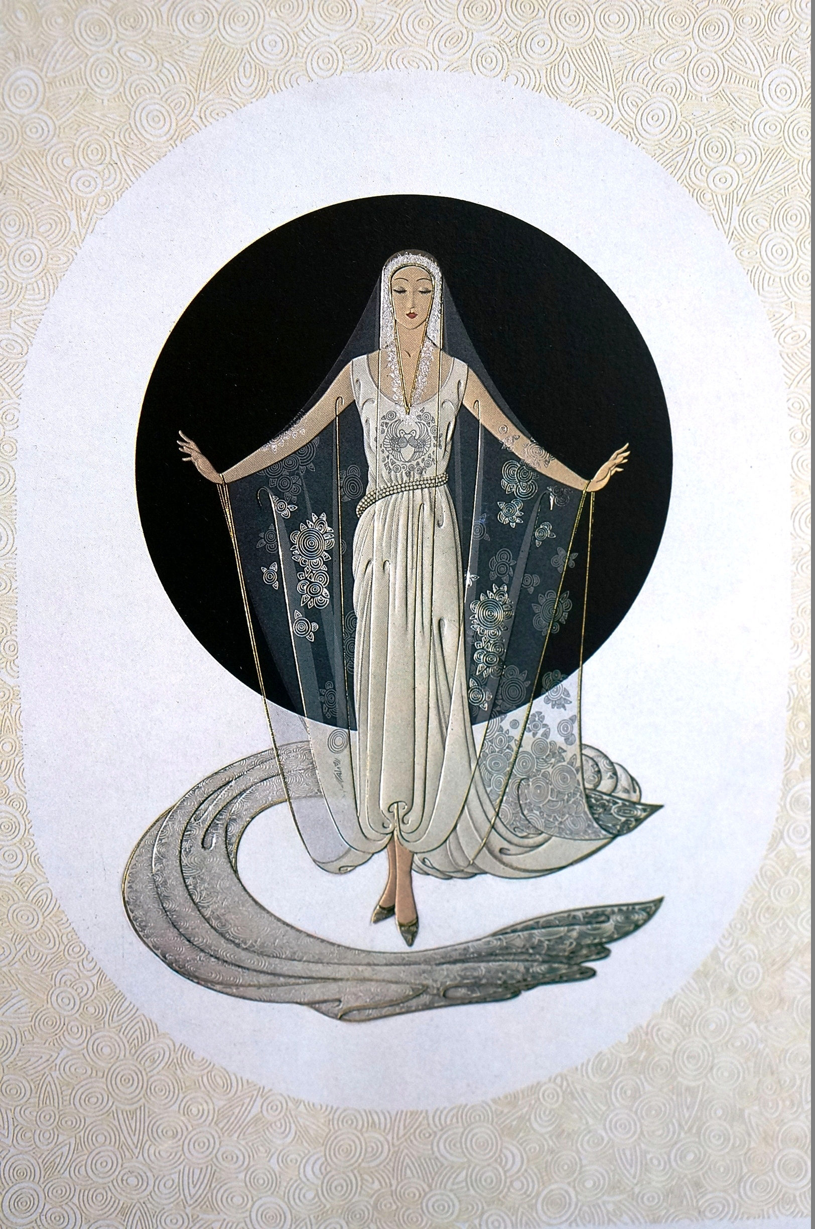 Erte Matted Print 1987 VEILED BRIDAL GOWN White Lace June | Etsy