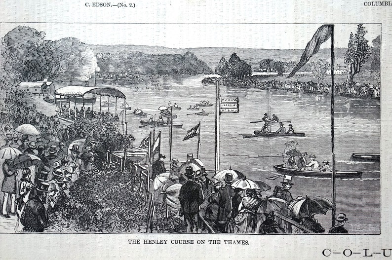 Columbia Kings College University 1878 BOAT HOUSE HENLEY Course Eldridge Ridabock Sage Edson Goodwin Antique Engraving Print Ready to Frame