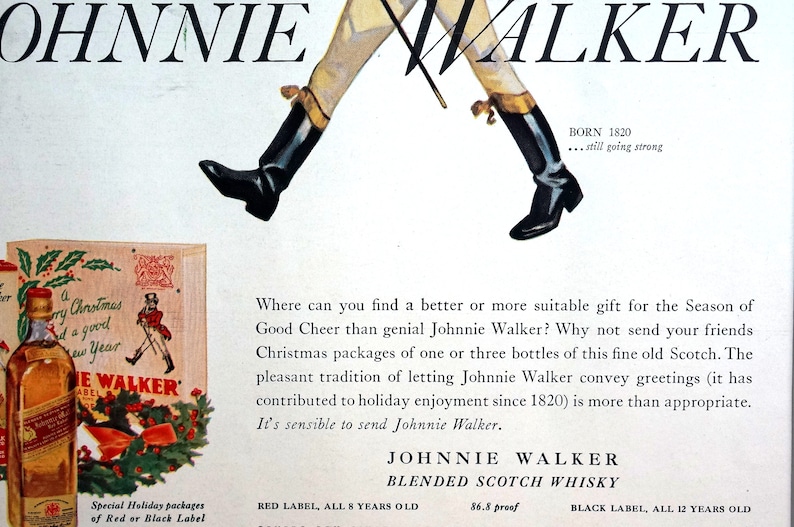 Johnnie Walker Scotch Whisky Christmas Ad 1937 RED BLACK LABEL Liquor Print Ad Professionally Matted Advertising Wall Art Ready to Frame image 5