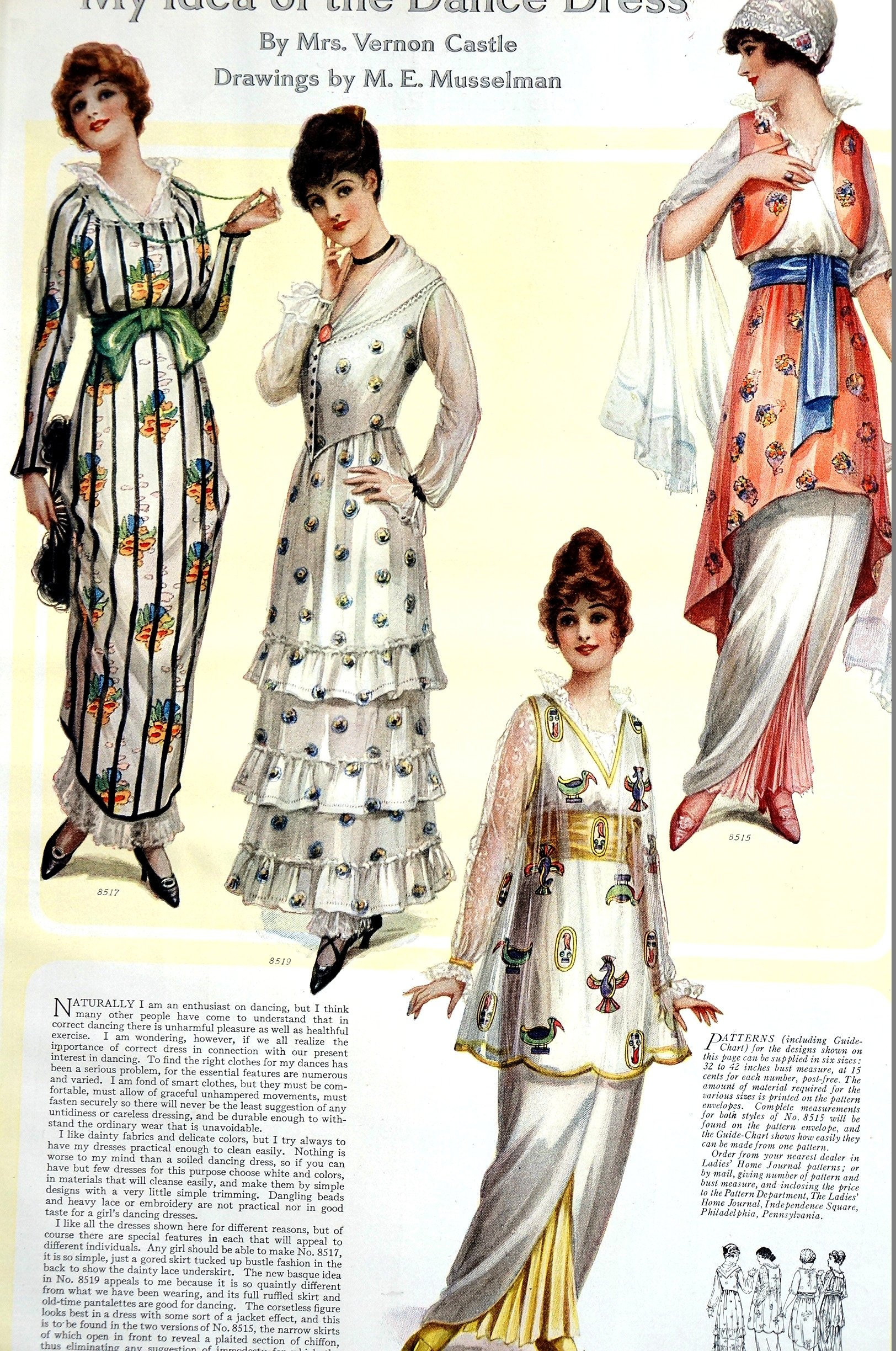 Edwardian Ladies Fashion 1914 DANCE DRESSES by Vernon Castle Musseman  Professionally Matted Ladies Home Journal COLOR Colorful Print W Story -  Etsy