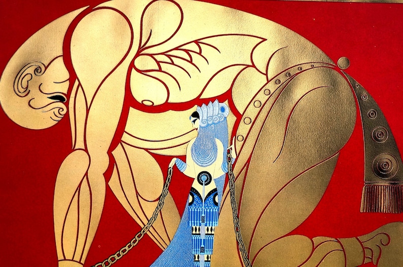Professionally Matted Art Deco Fashion Print Ready to Frame Erte 1982 SAMSON and DELILAH Biblical Print Samson in Chains Bible Story