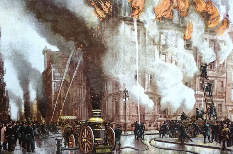 Fire on Fifth Avenue 1899 NYC Fire Department Fire Truck Ladder New ...