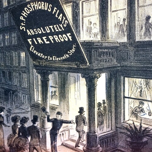 Fire Death Trap 1884 FIREPROOF ELEVATOR BUILDING Skyscraper Transparent Lie Firemen Flames Professionally Matted Puck Print shops Ready to Frame