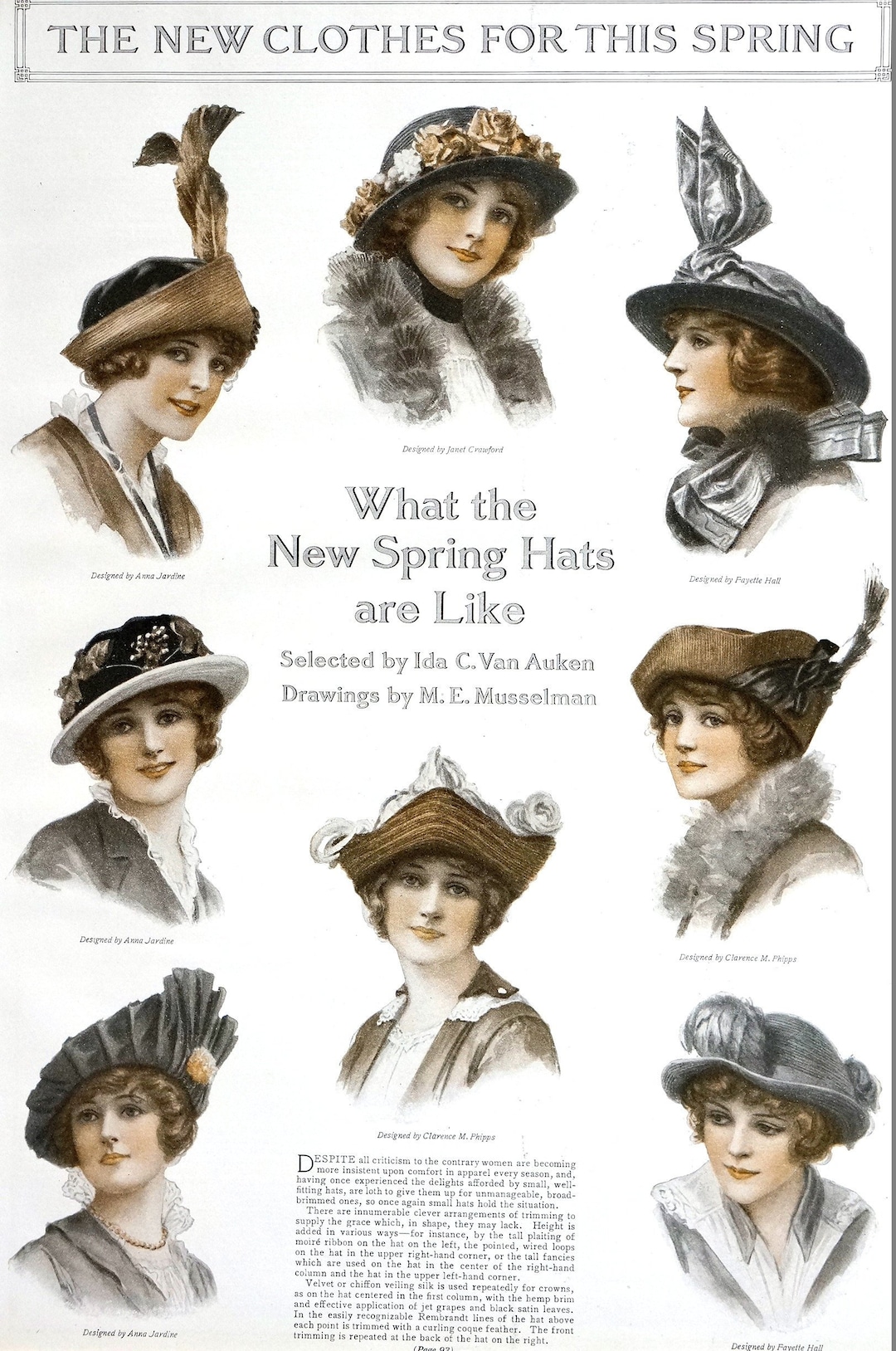 Ladies Spring Hats 1914 Fayette HALL Clarence PHIPPS Anna  display picture 1