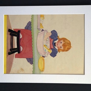 Fern Bisel Peat - Little Girl WASHING the DISHES - Little Mother's Helper Doing Her CHORES - Professionally Matted Illustration Art Print