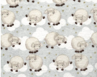 Fabric Baby Sheep Moons & Stars on White Flannel by the 1/4 yard BIN 