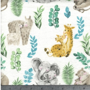 Sweet Jungle on White Baby Flannel by 1/4 YARD, continuous cuts