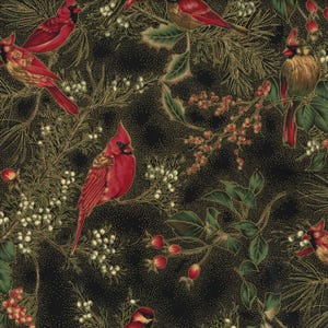 Yd Black & Gold Cardinals Metallic Fabric for Hoffman Fabrics - sold by the YARD 104