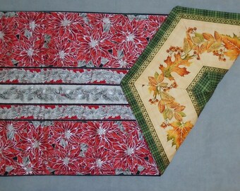 Holiday Table Runner - Reversible for Christmas, Thanksgiving, Winter, and Fall