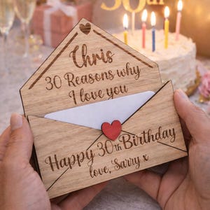 30th Birthday Card | Reasons Why I Love You - Wooden