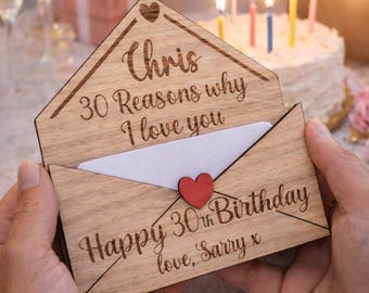 30th Birthday Card | Reasons Why I Love You - Wooden