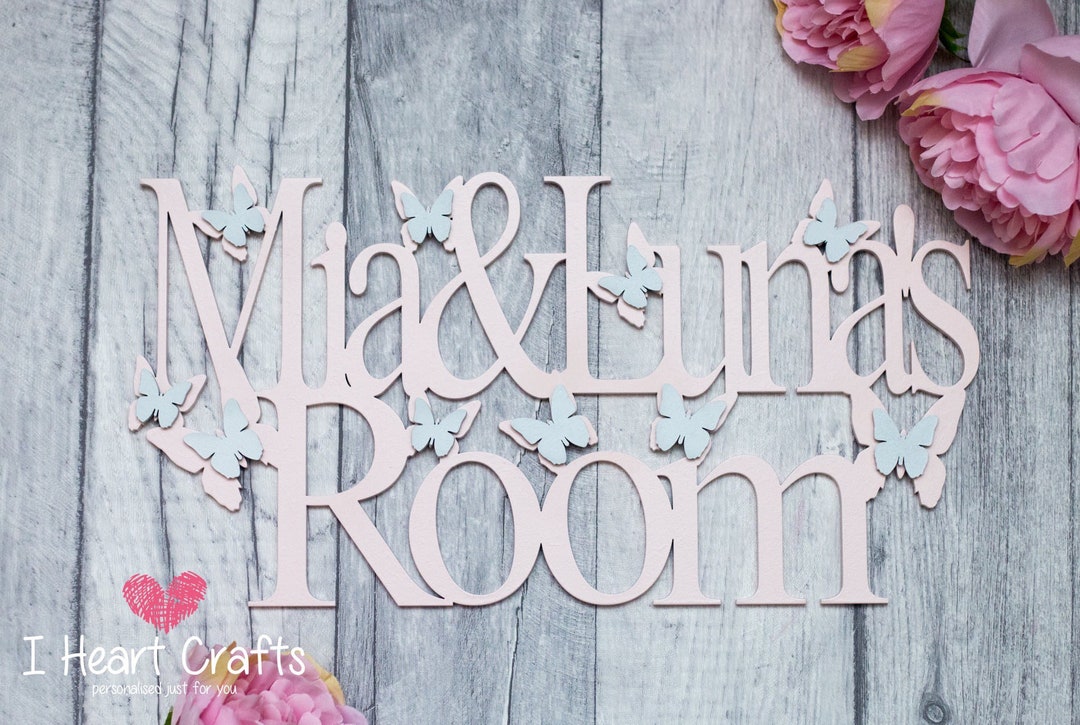 Double Name Bedroom Door Sign Wooden Pink Grey Etsy