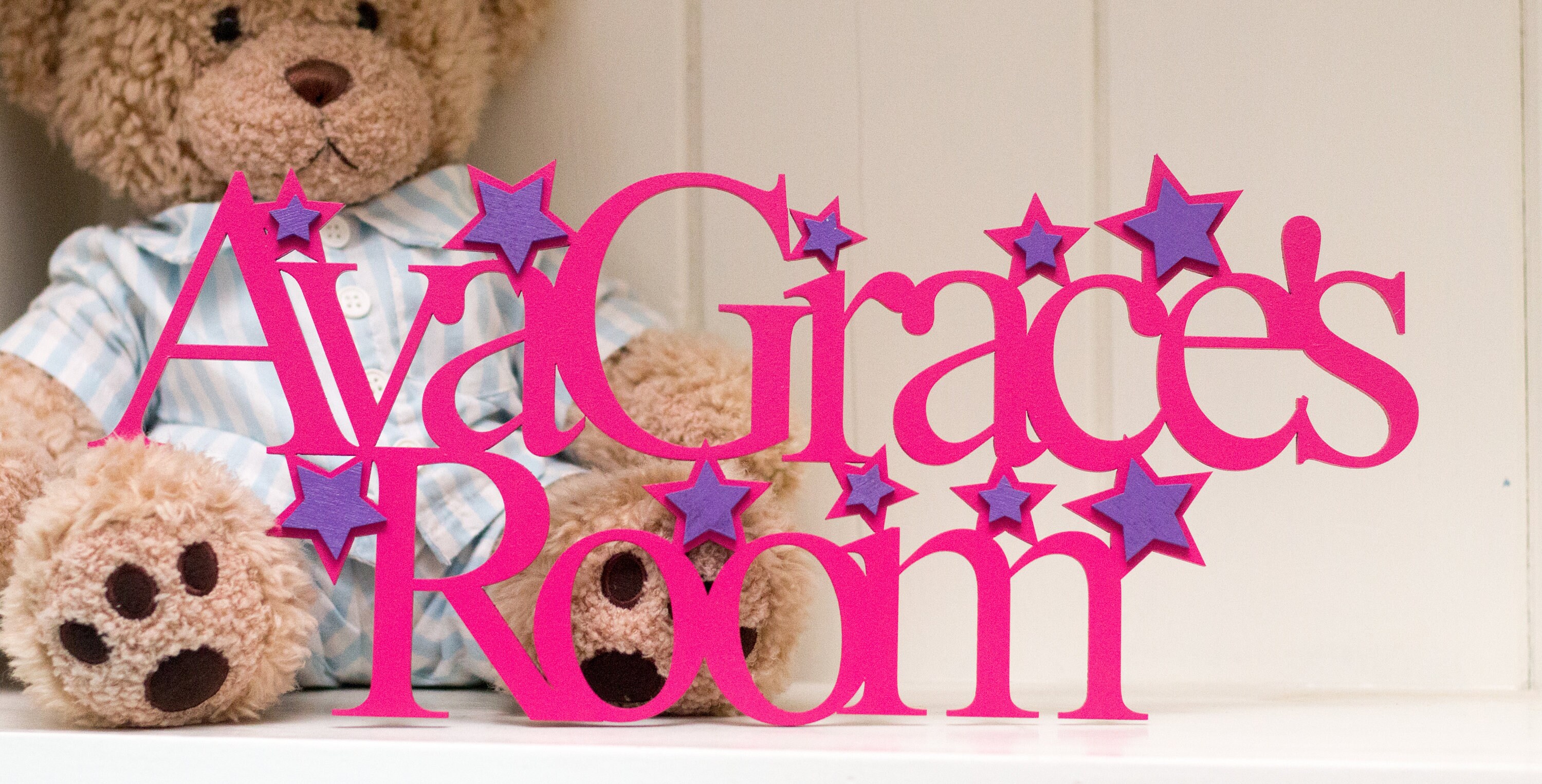 Bedroom Door Sign Or Plaque Pink Baby Girls Wooden Stars Hearts Butterflies Perfect Nursery Decor Children Uk Gift