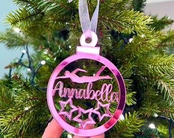 Personalised Mirrored Acrylic Swimmer Christmas Ornament: Custom Name Keepsake - Stocking Filler - Swim Coach