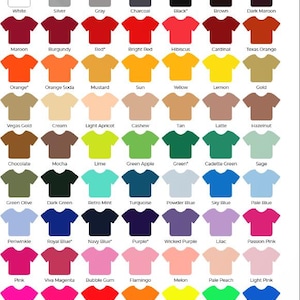 K&ouml;nnte beinhalten: Eine Farbkarte f&uuml;r EasyWeed-W&auml;rme&uuml;bertragungsfolie mit Reihen von T-Shirt-Symbolen in verschiedenen Farbt&ouml;nen wie Wei&szlig;, Grau, Schwarz, Rot, Orange, Gelb, Gr&uuml;n, Blau, Violett und Pink, inklusive Beschriftungen und einem Hinweis zu matten Oberfl&auml;chen.