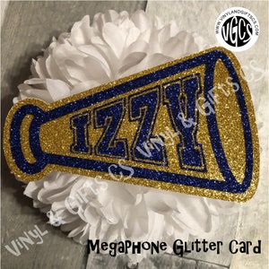 Homecoming Mum Card, Cheer Megaphone 5 inches wide (with size up upgrades)