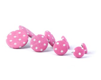 Stud earrings pink white dotdot dots dotted fabric ear studs fabric earring fabric large small button ear plugs light pink polka dots