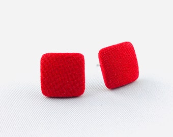 Stud earrings earring earrings red cornery fabric fabric studs fabric earring button ear plug button earring 15 mm 15 mm bright red traffic red
