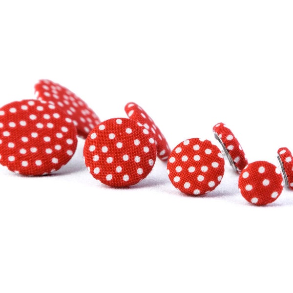 Ear studs earrings red white dots dotted fabric ear studs fabric earring fabric large small vintage bright red traffic red tomato