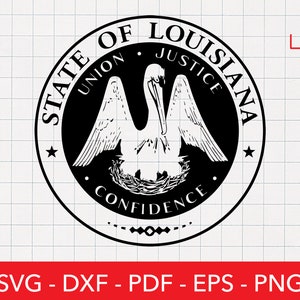 Louisiana Svg, sigillo dello stato della Louisiana, clipart pellicano, stemma, emblema, uccello di stato, file Cricut, logo, bandiera, design della camicia