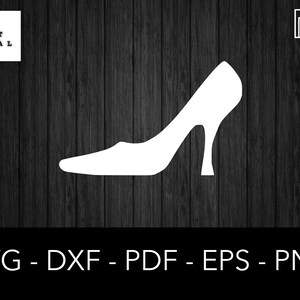 May include: A white silhouette of a high-heeled shoe with a pointed toe.