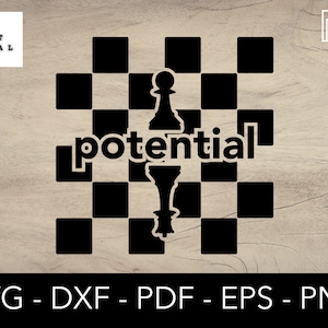 Potentiel Svg, Svg de pièces d&#39;échecs, pense à l&#39;avenir Svg, pion, chevalier Svg, reine Svg, tour Svg, échiquier Clipart, fichier de coupe Cricut Silhouette