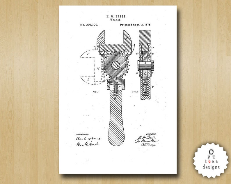 Adjustable Wrench Patent Art Illustration Drawing Etsy