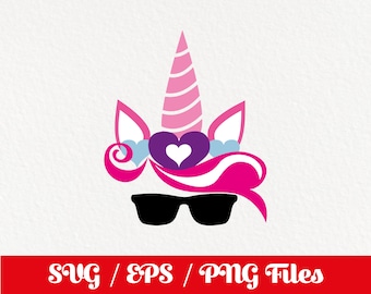 May include: A pink unicorn with a pink and white horn, pink ears, and a pink and white mane. The unicorn is wearing black sunglasses and has a pink heart on its forehead.