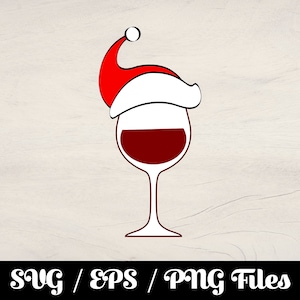 Christmas Wine SVG, Santa Claus Hat SVG, Holiday Clipart, Ornament Logo Decal, Xmas Cricut File, Sublimation T-Shirt