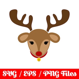Reindeer SVG, Rudolf Png, Deer Cricut, Christmas Clipart, Xmas Logo Decal, Ornament File, Holiday, Caribou, Red Nose
