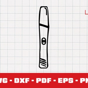 May include: A black and white line drawing of a pregnancy test stick. The stick has a window with a plus sign inside.