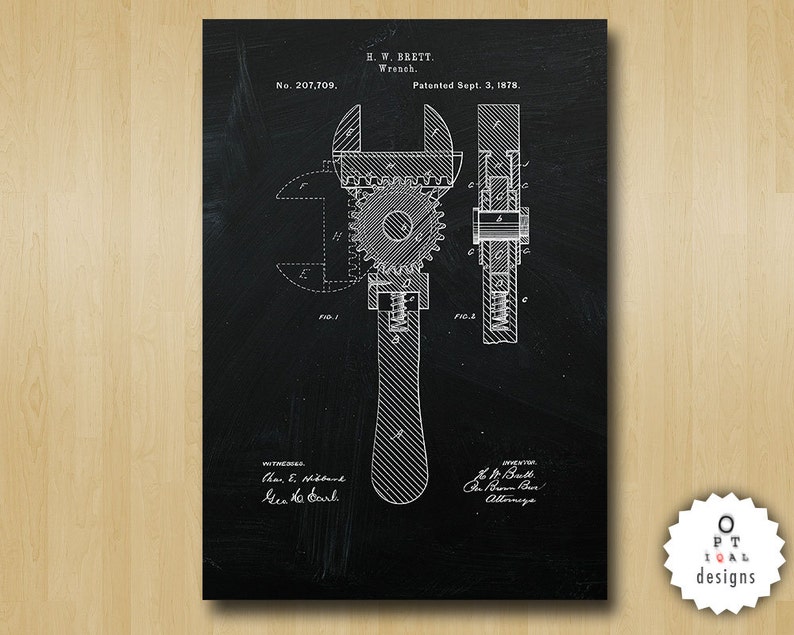 Adjustable Wrench Patent Art Illustration Drawing Etsy