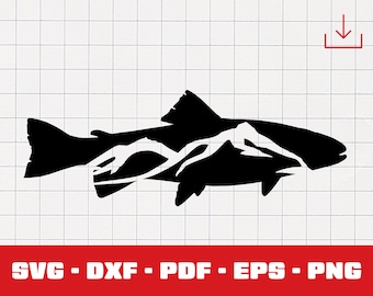Trout Svg, Adventure Png, Trout and Mountains Clipart, Trout Vector, Fishing Shirt Svg, Cricut File, Laser Cut, Sublimation