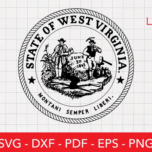 West Virginia Svg, Virginia State Seal, Motto Clipart, Crest, Emblem, State Flag, Cricut File, Logo, Shirt Design, Png