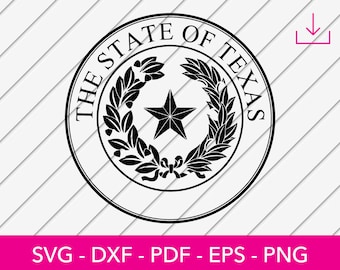 Sello del Estado de Texas Svg, Logotipo del Estado de Texas, Cresta, Insignia, Escudo de Armas, Archivo de Sublimación, PNG Occidental, Cricut, Imágenes Prediseñadas