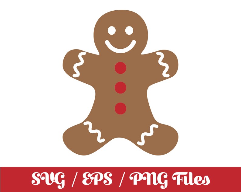 May include: A brown gingerbread man cookie with white icing and red buttons.