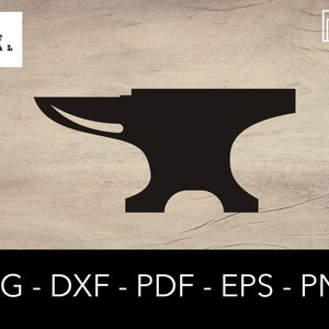 May include: A black silhouette of an anvil, a traditional blacksmithing tool, with a flat top and a curved horn.