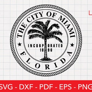 Miami Florida SVG, Miami Siegel, Stadt, Png, Wappen, Abzeichen, Emblem, Clipart, Cricut geschnitten Datei, Shirt Design, Logo Aufkleber