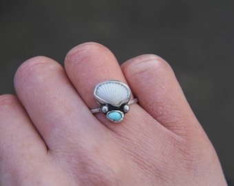 Small Ark Shell Ring, Eco Silver Stacker Ring, Turquoise Ring, Ocean Jewellery, Boho Ring, Beach Jewellery, Ocean Lover, Eco Gifts