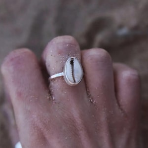Sterling Silver Cowrie Shell Ring, Handmade Seashell Jewellery, Beach Ring, Ocean inspired Boho Ring, Minimalist Shell Ring, Coastal Gifts