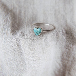 Turquoise Stacker Ring, Silver Heart Ring, Eco Sterling Silver, Handmade Jewellery, Dainty Minimal Ring image 2