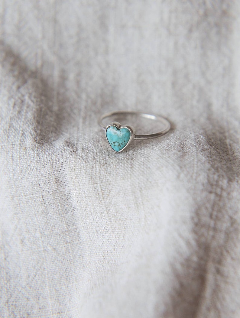 Turquoise Stacker Ring, Silver Heart Ring, Eco Sterling Silver, Handmade Jewellery, Dainty Minimal Ring image 2