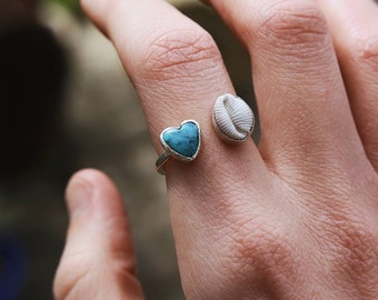 Adjustable Silver Ring, Turquoise Ring, Cowrie Shell Ring, Ocean Beach Jewellery, Coastal Cowgirl Jewellery, Handmade Ring