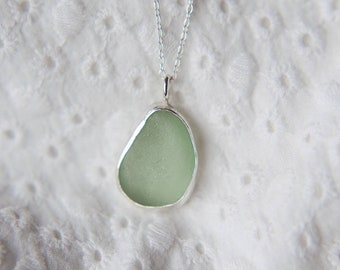 Seafoam Seaglass Necklace, English seaglass jewellery, ocean girl, beach jewellery, silver necklace, recycled silver, eco jewellery,