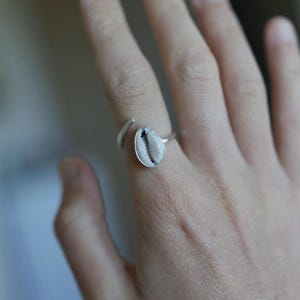 Cowrie Shell Sterling Silver Ring: Adjustable Boho Beach Jewelry