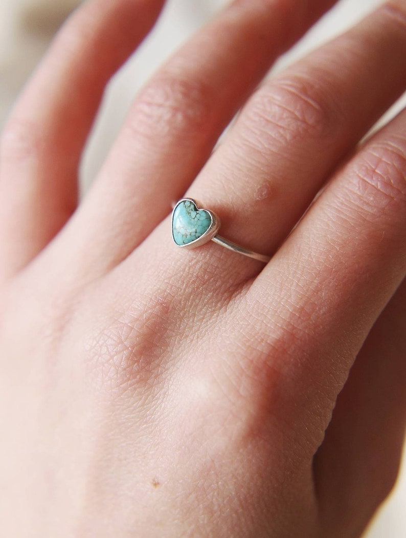 Turquoise Stacker Ring, Silver Heart Ring, Eco Sterling Silver, Handmade Jewellery, Dainty Minimal Ring image 1